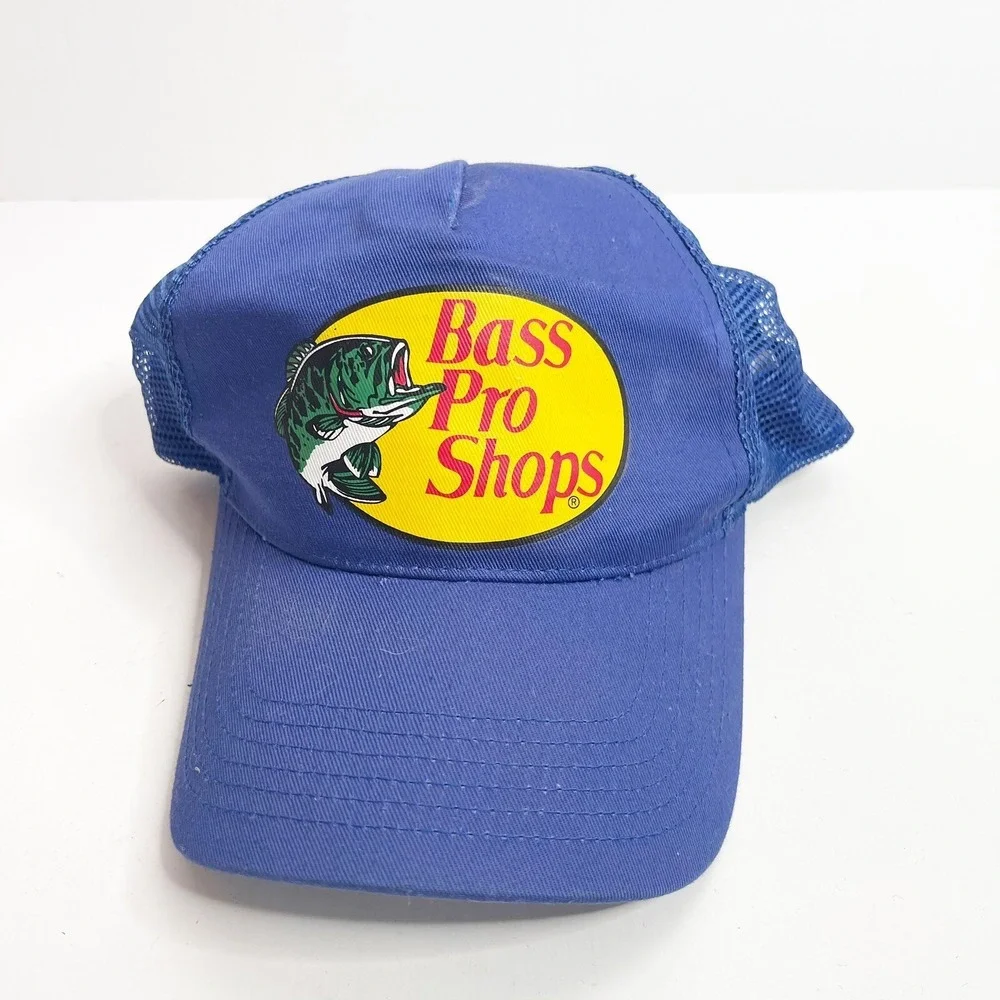 Bass Pro Shops Blue Mesh Trucker Hat Snapback Fishing Logo Cap Mens OSFM
